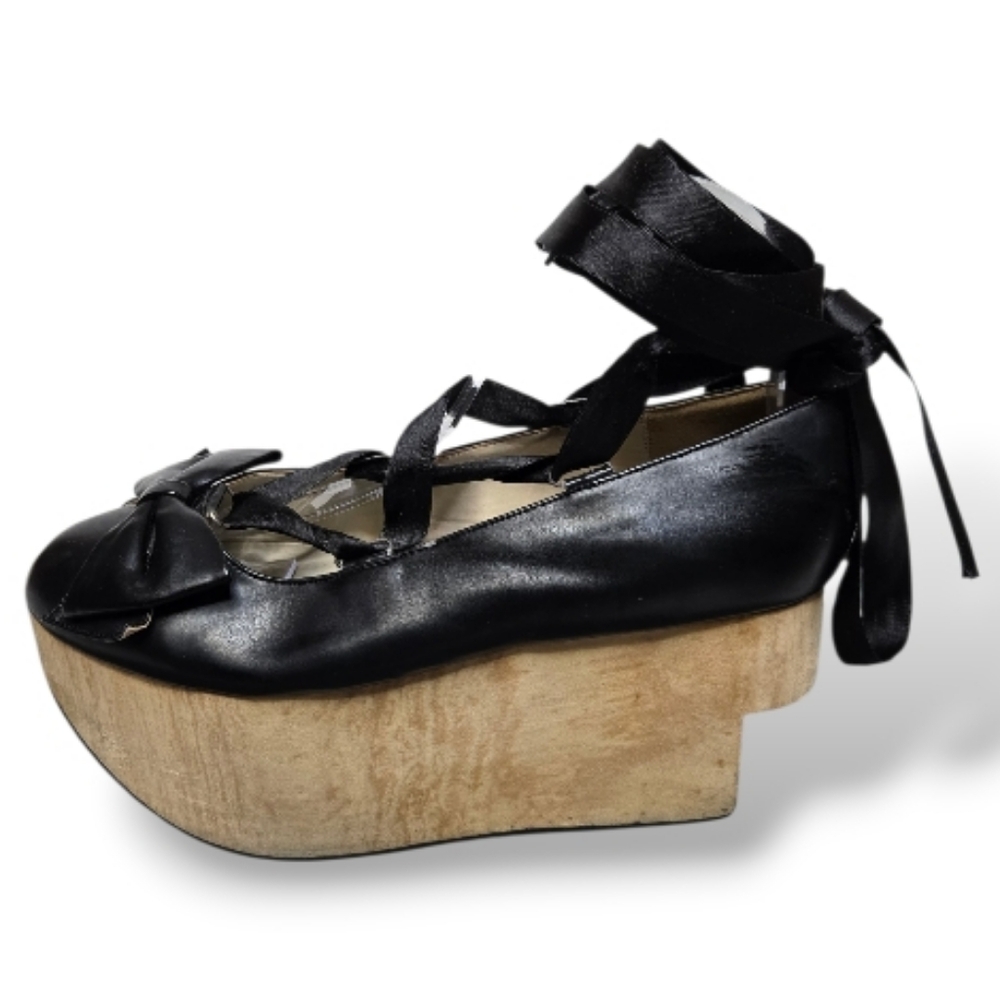 BODYLINE‎ black rocking horse Mary Jane ballet style lace up platform shoe 26/10